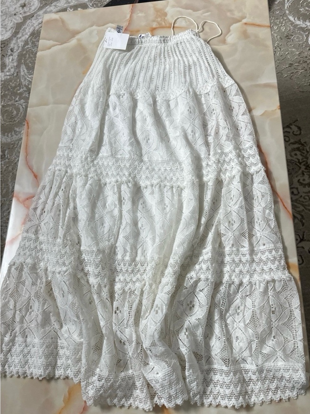 Studio West White Crochet Tiered Maxi Skirt